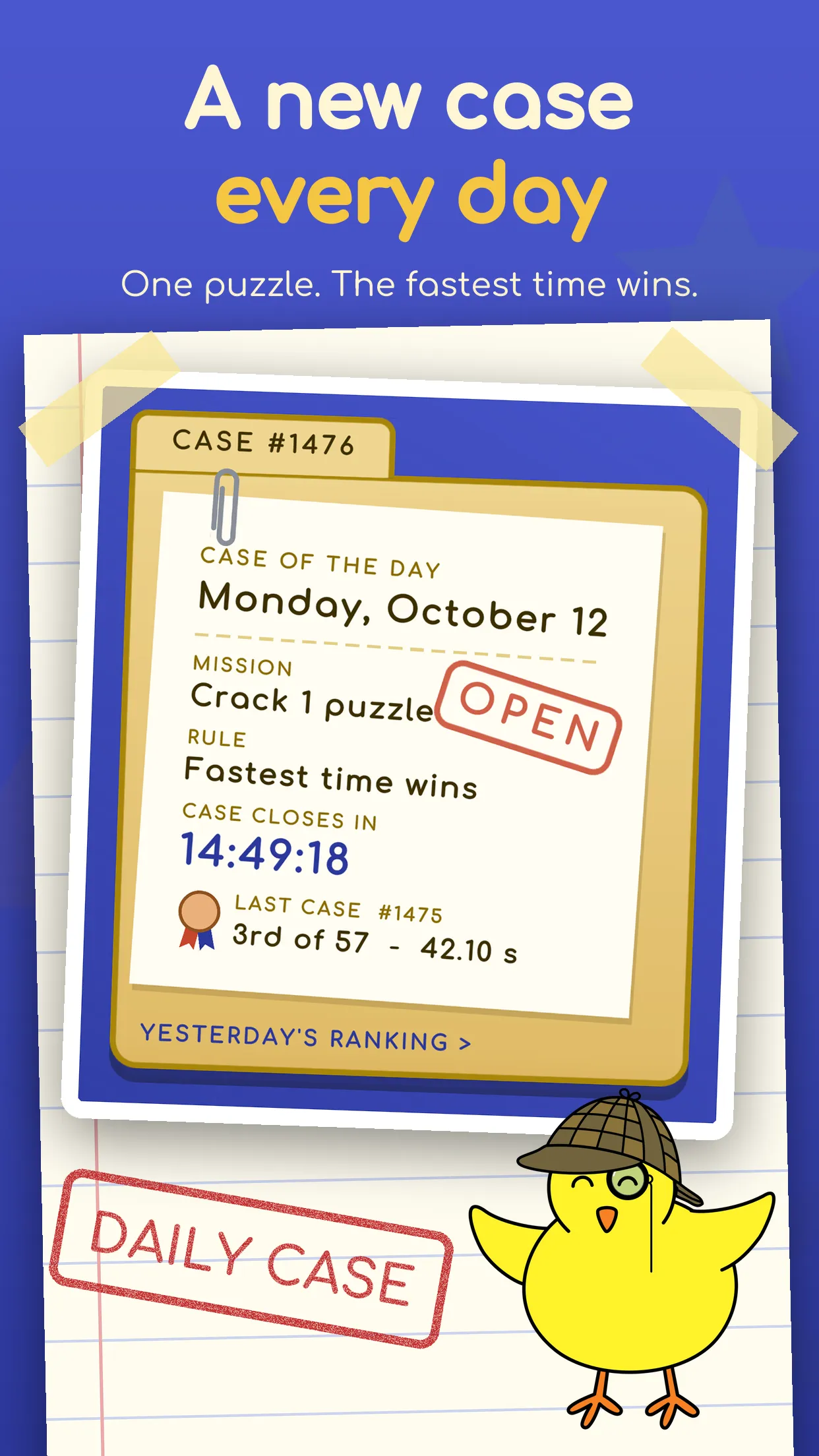 The case of the day in the detective’s file, with the time left to crack it.